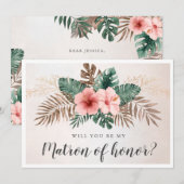 Tropical Floral Serez-Vous Ma Carte D'Honneur Matr (Devant / Derrière)