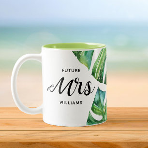Tropical Floral Waterverf Future Mrs. Calligraphy Tweekleurige Koffiemok