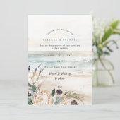 Tropical Florals Protea Beach bruiloft uitnodiging (Staand voorkant)