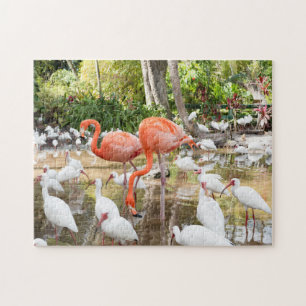 Tropical Florida Pink Flamingos Schilderachtig Legpuzzel