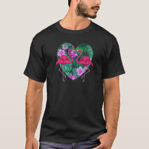 Tropical Flower Heart Animal Lover Bird Lover Pink T-shirt