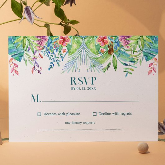 Tropical Flower Waterverf Bruiloft RSVP Kaartje
