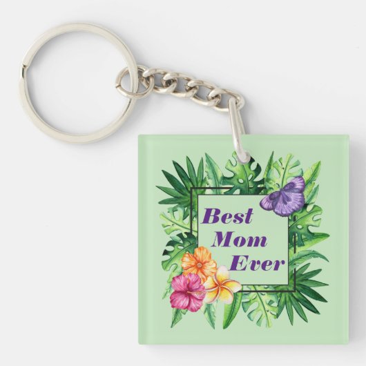 Tropical Flowers Acryl Sleutelhanger (Voorkant)