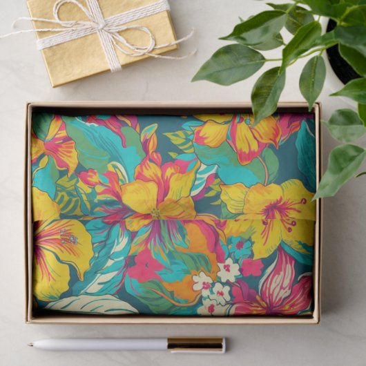 Tropical Flowers and Leaves Pattern Tissuepapier (Geschenk)