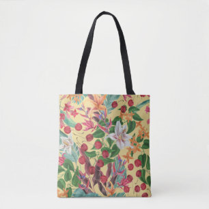 Tropical Flowers Cherry: Waterverf Naadloze Patte Draagtas