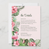 Tropical Flowers en Flamingo Wedding Details Kaart (Voorkant)