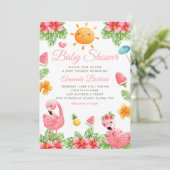 Tropical Flowers Flamingo Beach Girl Baby shower Kaart (Staand voorkant)