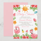 Tropical Flowers Flamingo Beach Girl Baby shower Kaart (Voorkant / Achterkant)