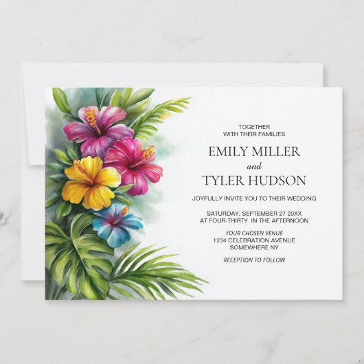 Tropical Flowers Greenery Wedding Kaart (Voorkant)