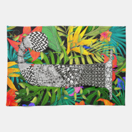 Tropical Flowers Monogram J Kitchen Towel Theedoek