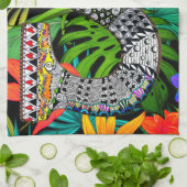 Tropical Flowers Monogram S Kitchen Towel Theedoek (Gevouwen)