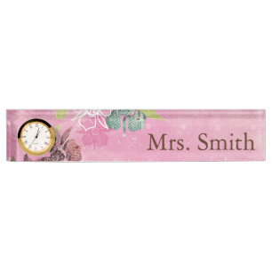 Tropical Flowers Pink Desk Naam Tag Bord Naambordje