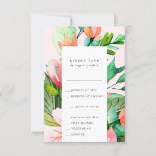 Tropical Flowers RSVP-kaart met maaltijdkeuze RSVP Kaartje