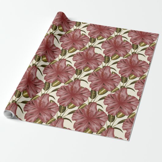 Tropical flowers seamless pattern | red flowers cadeaupapier (Uitgerold)