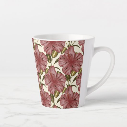 Tropical flowers seamless pattern | red flowers latte mok (Rechts)