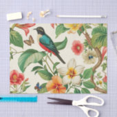 Tropical Flowers with Beautiful Red & Teal Bird Tissuepapier (Craft)