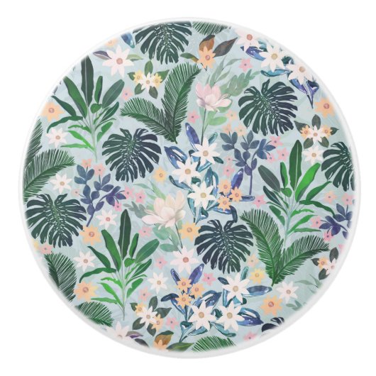 Tropical Foliage Floral Pattern Keramische Knop (Voorkant)