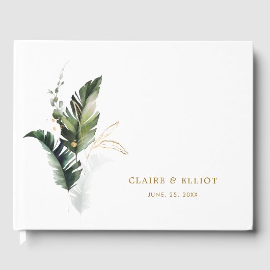 Tropical Foliage Gold Wedding Gastenboek (Voorkant)