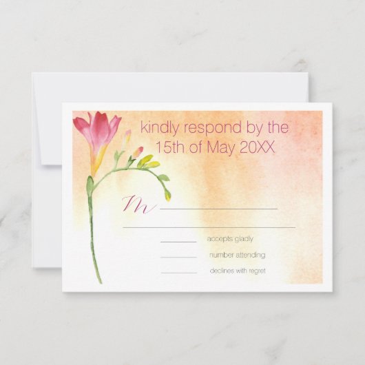 Tropical Freesia Boho Wedding RSVP Kaartje (Voorkant)