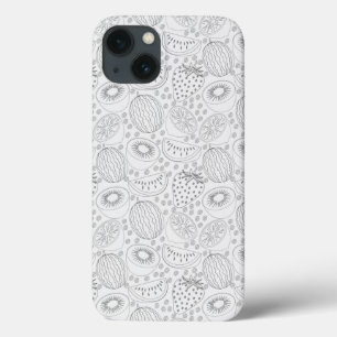 Tropical fruit seamless pattern black and white iPhone 13 hoesje