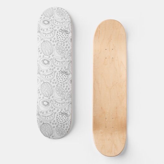 Tropical fruit seamless pattern black and white skateboard (Voorkant)
