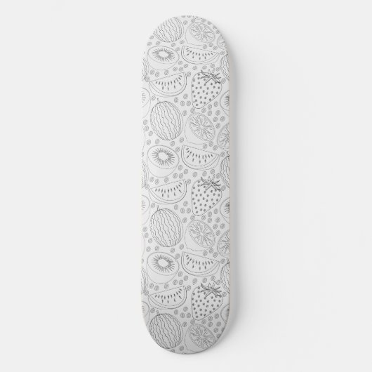 Tropical fruit seamless pattern black and white skateboard (Voorkant)