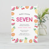 Tropical fruité rose 7e anniversaire Invitation (Debout devant)