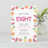 Tropical fruité rose 8e anniversaire Invitation (Debout devant)