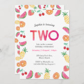 Tropical fruité rose Invitation d'anniversaire (Devant / Derrière)