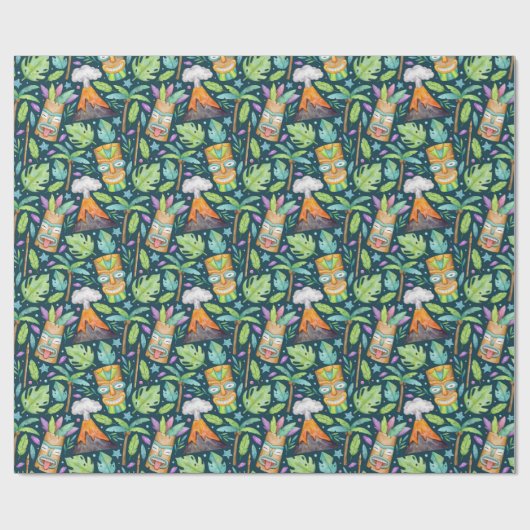 Tropical Fun Oerwoud Tiki Volcano Cadeaupapier (Vlak)
