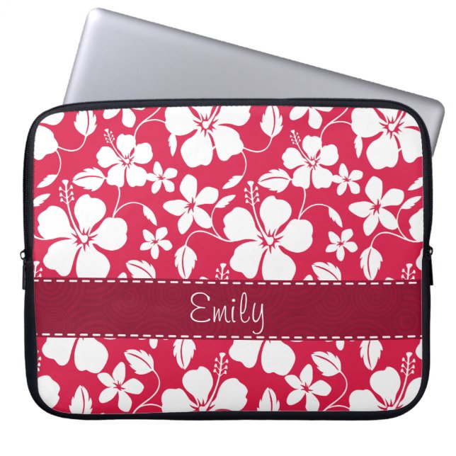 Tropical Fuschia Floral Pattern Laptop Sleeve (Voorkant)