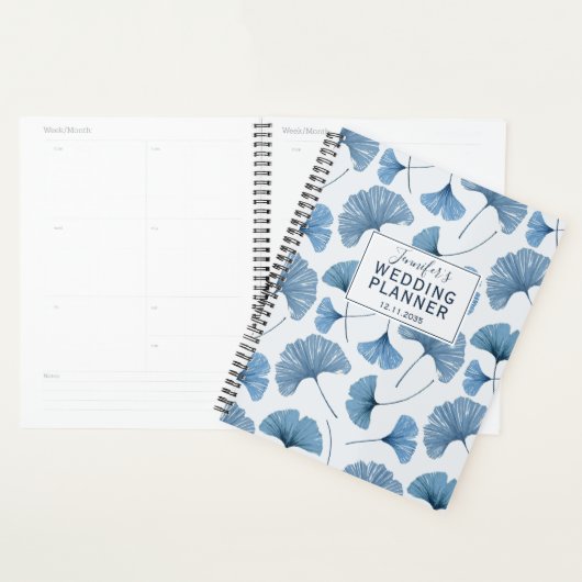 Tropical Ginkgo Foliage Dusty Blue Wedding planner (Devant avec enveloppe)