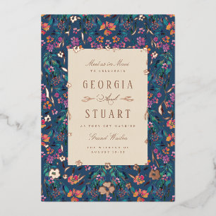 Tropical Glam Dark Turquoise Magenta Folie Uitnodiging