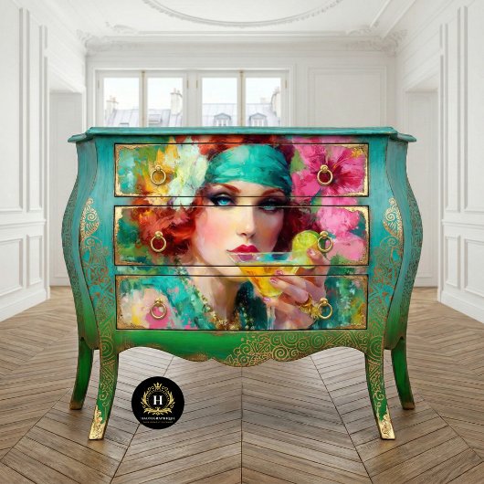 Tropical Glam Redhead Martini Cocktail Decoupage Tissuepapier