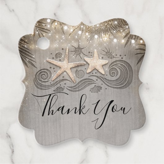 Tropical Gold Beach Zeesterren paar dank u Bedankjes Labels (Voorkant)
