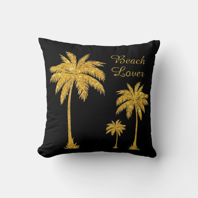 Tropical Gold Glitter Beach Lover Kussen (Voorkant)