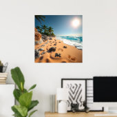Tropical Golden Shell Beach Chic Poster (Thuiskantoor)