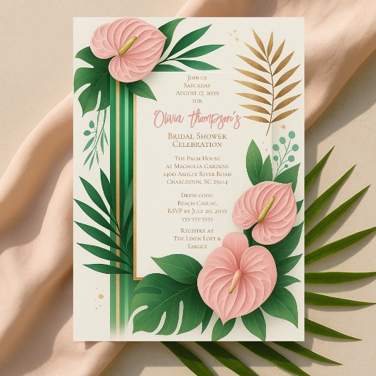 Tropical Green and Blush Floral Bridal Shower Kaart