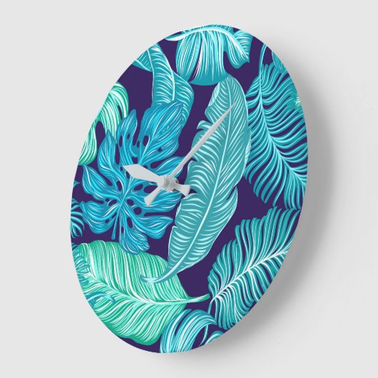 Tropical Green Blue Leaves Pattern Grote Klok (Hoek)