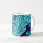 Tropical Green Blue Leaves Pattern Koffiemok (Voorkant rechts)