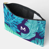Tropical Green Blue Leaves Pattern Monogram Etui (Open)