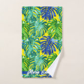 Tropical Green Blue Yellow Monstera Nom des Feuill (Serviette à main)