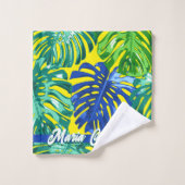 Tropical Green Blue Yellow Monstera Nom des Feuill (Gant de toilette)