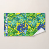 Tropical Green Blue Yellow Monstera Nom des Feuill (Serviette à main)
