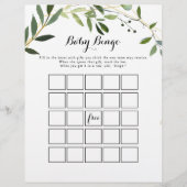 Tropical Green Feuilles Baby Bingo Douche Jeu (Devant)