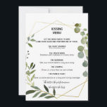 Tropical Green Feuilles Kissing Menu<br><div class="desc">Ce menu de baiser vert tropical feuille est parfait pour une simple réception de mariage. Le design présente de beaux feuilles verts peints à la main,  ornant un cadre géométrique doré.</div>