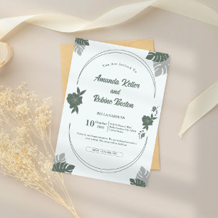 Tropical Green Leaf Wedding Invitation Kaart