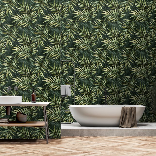 Tropical Green Leaves Behang (Badkamer)