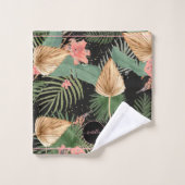 Tropical Green Palm Feuille Floral Monogramme Noir (Gant de toilette)