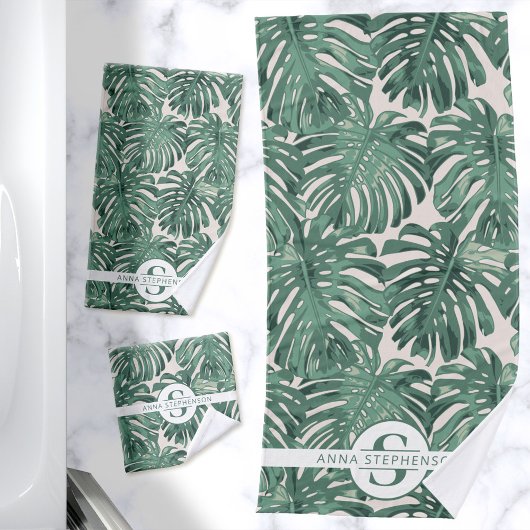 Tropical Green Palm Feuilles Nom du monogramme
